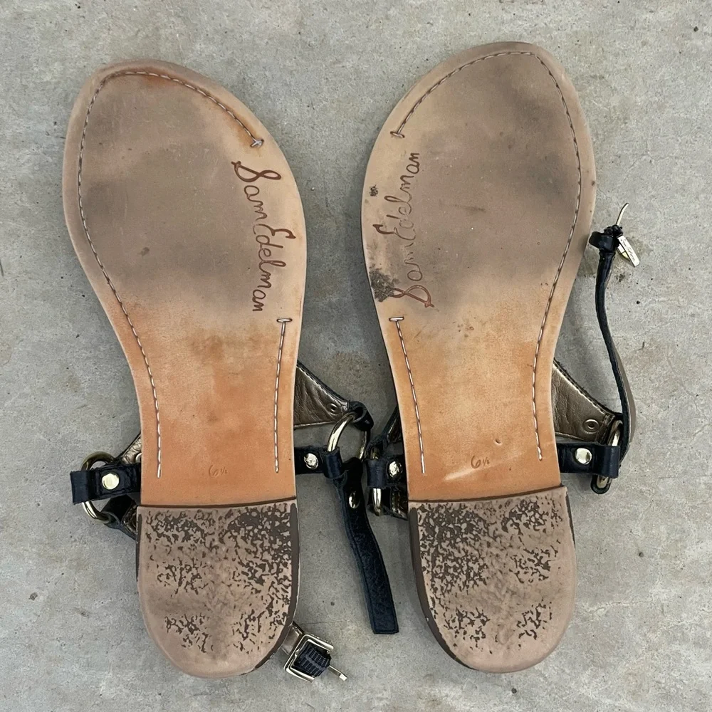 Sam Edelman Women's Greta Flat Sandal Black and Brown Size 6.5
